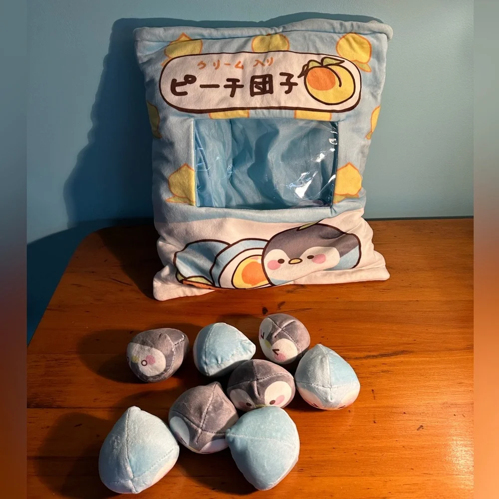 Kawaii Tactile Squishie Anime Sleep & Play Plush Penguins in Pillow ~ Set of 8